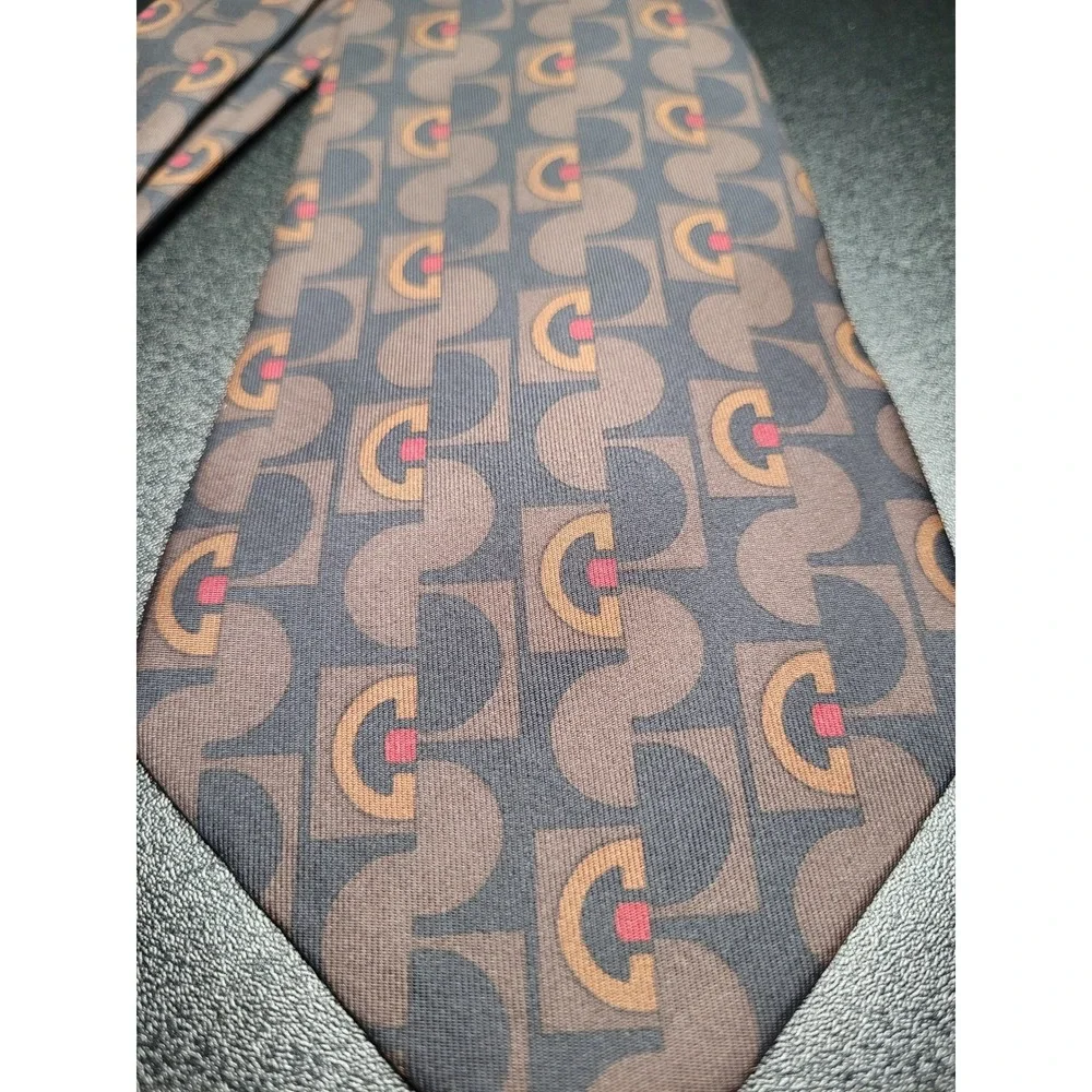 Gucci Men's Necktie Brown Geometric G Logo Silk 3.75